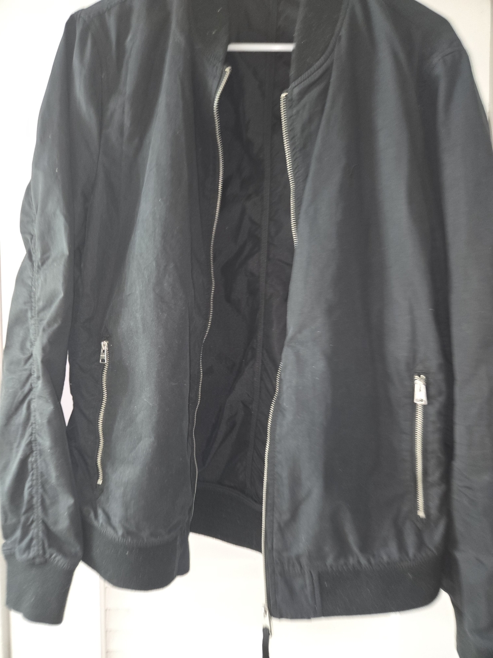 AllSaints Black Bomber Jacket with Silver Zippers